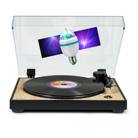Tourne Disque Platine vinyle Thomson TT300 - BOIS/NOIR - 33/45 tours, Lecture/retour du bras auto. Ampoule DIAMS couleurs LED