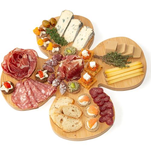 Bambou ® Plateau Apéro/Apéritif Xxl - Planche De Service En Bois Trèfle, Planche À Découper Bambou, Charcuterie/Fromage/Pain, Grande Taille 38cm, Accessoire Cuisine