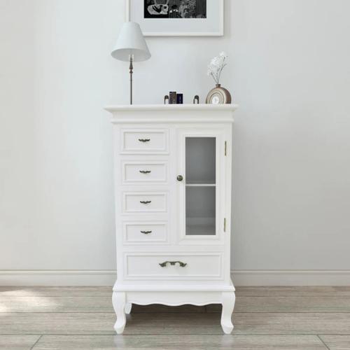 Vidaxl Armoire Avec 5 Tiroirs Et 2 Étagères Blanc