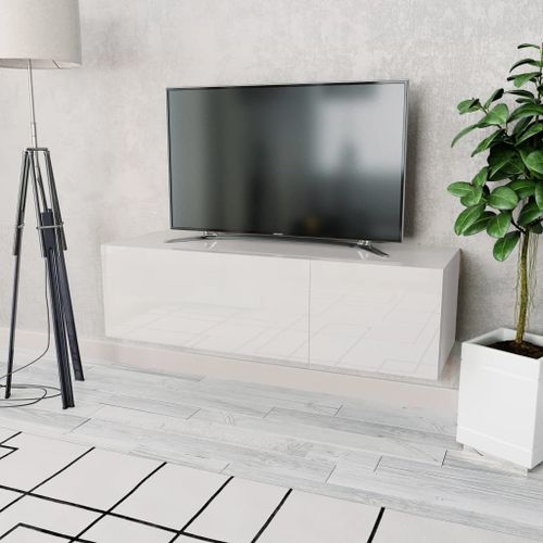 Vidaxl Meuble Tv Aggloméré 120 X 40 X 34 Cm Blanc Brillant