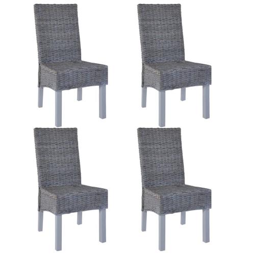 Vidaxl Chaises À D?Ner 4 Pcs Gris Rotin Kubu Et Bois De Manguier