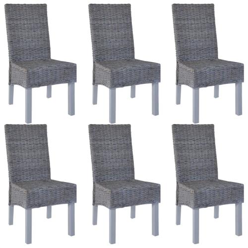 Vidaxl Chaises À D?Ner 6 Pcs Gris Rotin Kubu Et Bois De Manguier