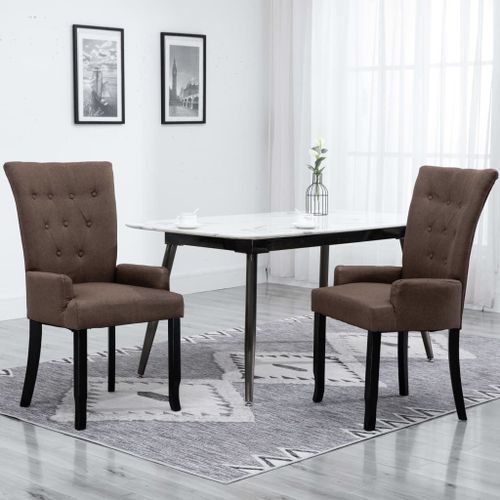 Vidaxl Chaises De Salle À Manger Avec Accoudoirs 2 Pcs Marron Tissu
