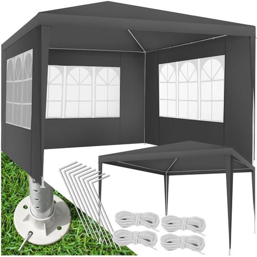 Gris ® Tonnelle De Jardin 3 X 3 M En Acier Époxy Pliable Tente De Réception, Imperméable, 3 Parois, Sardines & Sac De Transport Inclus, Tonnelle Terrasse Exterieur Tente De Réception Mariage