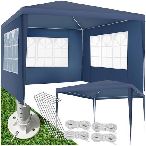 Bleu ® Tonnelle De Jardin 3 X 3 M En Acier Époxy Pliable Tente De Réception, Imperméable, 3 Parois, Sardines & Sac De Transport Inclus, Tonnelle Terrasse Exterieur Tente De Réception Mariage