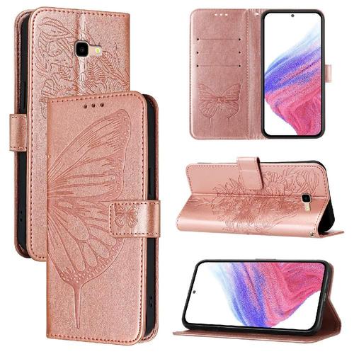 Étui Pour Samsung Galaxy J4 Plus Cuir Premium Magnétique Couverture Rabotant Gaufrage Papillon - Couleur Rose