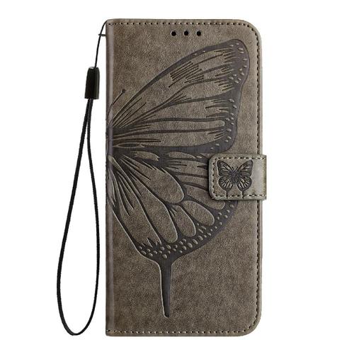 Étui Pour Samsung Galaxy J6 2018 Couverture Rabotant Magnétique Cuir Premium Gaufrage Papillon - Gris