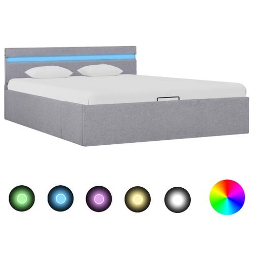 Vidaxl Cadre De Lit À Stockage Avec Led Gris Clair Tissu 140x200 Cm