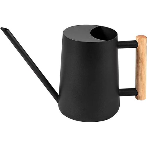 Noir Petit Arrosoir 1l Noir, Arrosoir Plantes D'intérieur En Acier Inoxydable Avec Long Bec Et Poignée En Bois Pour Intérieur Et Extérieur Maison Jardin Arrosage Pour Plantes En Pot, Orchidées, Fleurs