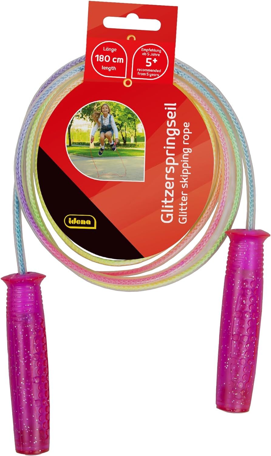 Multicolore 40198 Corde À Sauter Pour Enfants Avec Poignées À Picots Scintillantes Couleurs Vives Longueur 1,9 M Pour Sports De Loisir, Jeux De Mouvement Et Autres Figures