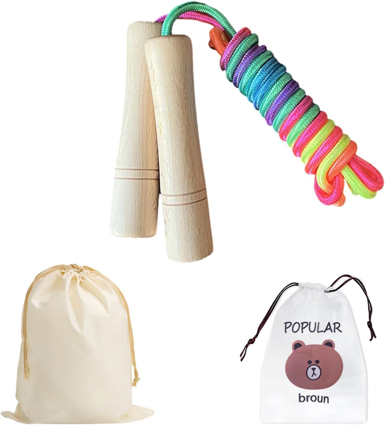 Multicolore 1 Corde À Sauter Avec 2 Sacs De Rangement, Corde À Sauter Avec Manche En Bois, Corde À Sauter Réglable, Corde À Sauter Colorée Pour Enfants, Adaptée Au Sport Et Au Fitness (Couleur)