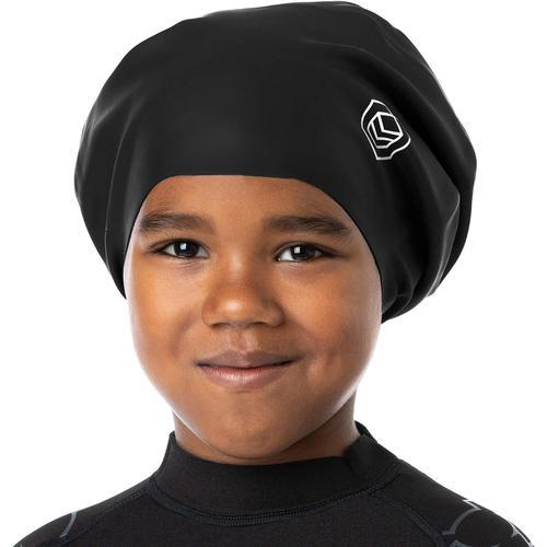 Noir Jr - Bonnet De Bain Large Pour Les Enfants - Fait Pour Cheveux Longs, Dreadlocks, Tissages, Extensions, Tresses, Boucles Et Coupes Afro - Silicone 