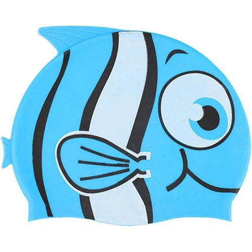 Lake Blue Bonnets De Bain Enfants De Natation Poissons De Bande Dessinée Casquettes De Natation En Silicone Imperméable Pour Cheveux Longs Et Courts