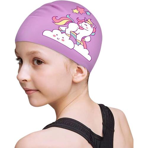 Violet Bonnets De Bain Imperméables Pour Enfants, Garçons Et Filles Agés De 2 À 8 Ans, Bonnets De Bain Pour Bébés Pour Cheveux Longs Et Courts 