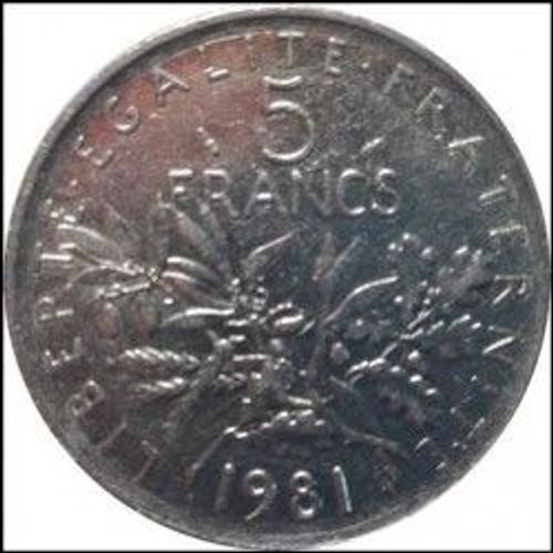 France = Pièce De 5 Francs, Type Semeuse De Roty, Année 1981, En Nickel Plaqué Cupronickel, Très Belle Monnaie Rare (24.000 Exemplaires), État Sup ( Circulée)