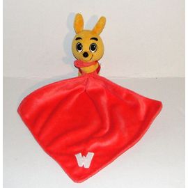 Doudou Walibi Mouchoir Rouge Orange Peluche Kangourou Jaune