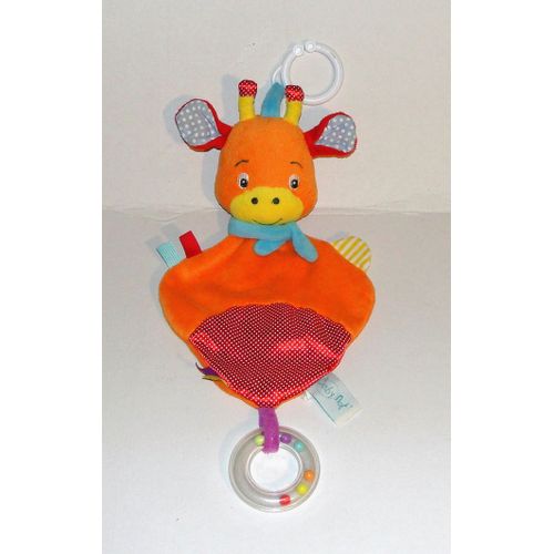 Doudou Girafe Baby Nat Peluche Girafe Orange Anneau