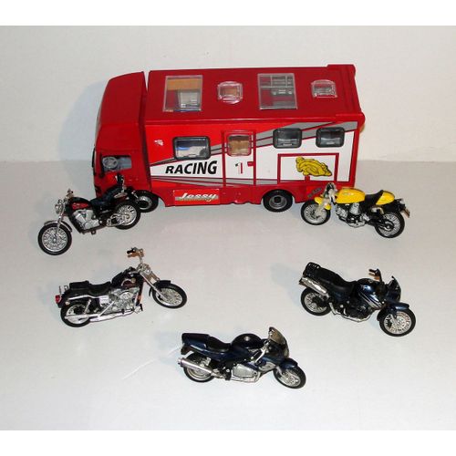 Camion Camping Car Moto Racing Majorette + Lot De 5 Motos Maisto