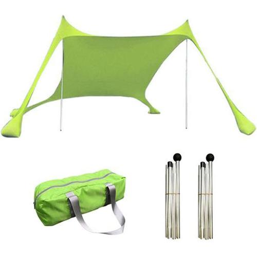 Vert Tente De Plage | Voile D'ombrage Upf50+ | Protection Solaire Pop-Up Familiale | Avec 2 Barres En Aluminium, 1 Sac De Transport | Pour Le Camping, La Pêche, Le Plaisir Dans Le Jardin Ou Les