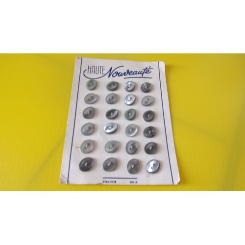 " Carton De 24 Petits Boutons Anciens Nacre Gris Irisés" Ovale,Dim: D'un Bouton, 1,2 Cm Sur 1 Cm