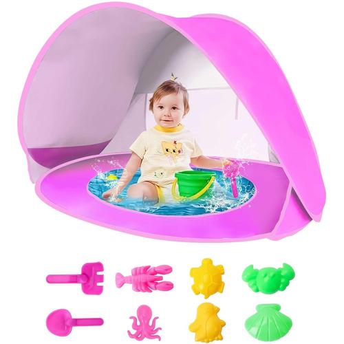 Rose Tente De Plage Pop Up Bébé, Grande Tente De Plage, Haute Protection Solaire Upf 50+, Abri De Plage, Avec Piscine Pour Bébé, Pour Famille Plage, Camping, Jardin, Protection Solaire (Rose)