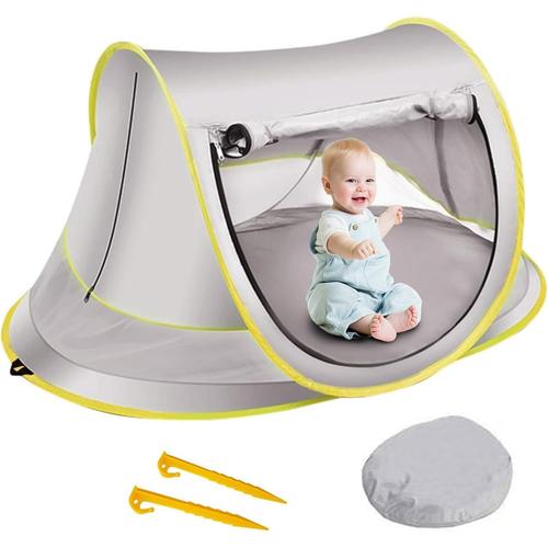 Gris Tente Anti-Uv Plage Piscine Bébé, Tente Pop Up Bébé Protection Fps 50+, Tente Protège Solaire Haute Été, Abri Camping Voyage Protège Vent/Soleil/Sable, Pare-Soleil Pliante Portable Enfant