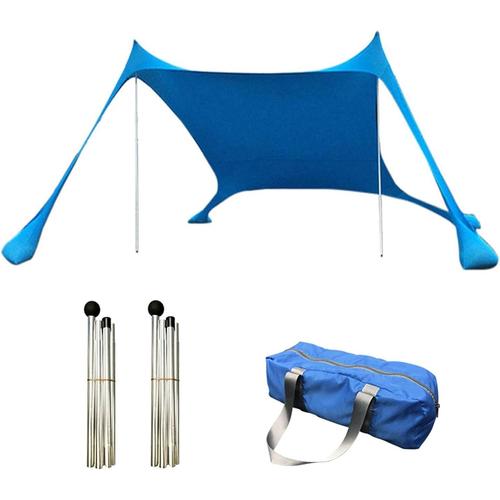 Bleu Tente Plage Familiale | Pare-Soleil Escamotable Familial Avec 2 Poteaux En Aluminium, 1 Sac Transport Pour L'extérieur - Tente Plage Familiale Pour La Plage