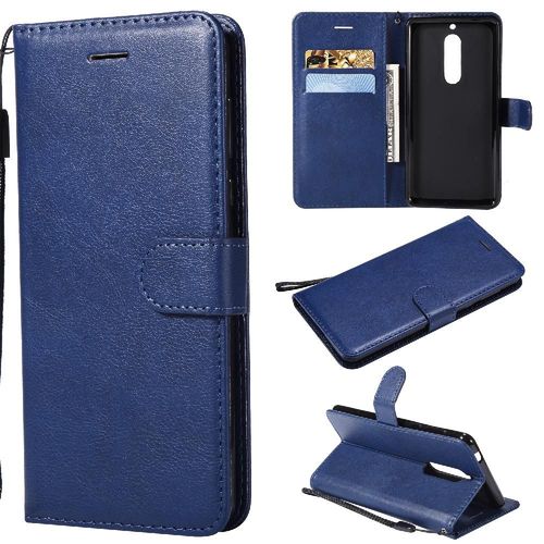Flip Étui Pour Nokia 5 Avec Fente Pour Carte Couleur Solide Classique Cuir De Haute Qualité Étui De Téléphone Portefeuille D'affaires - Bleu