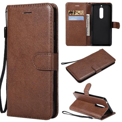 Flip Étui Pour Nokia 5 Avec Fente Pour Carte Couleur Solide Classique Cuir De Haute Qualité Étui De Téléphone Portefeuille D'affaires - Le Brun