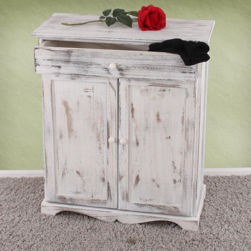 Commode / Table D'appoint / Armoire, 66x33x78cm, Shabby, Vintage   Blanc