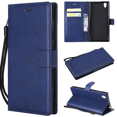 Flip Étui Pour Sony Xperia L1 Avec Fente Pour Carte Couleur Solide Classique Étui De Téléphone Portefeuille D'affaires Cuir De Haute Qualité - Bleu