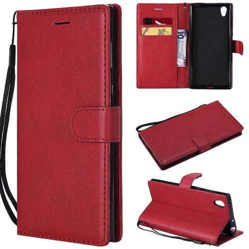 Flip Étui Pour Sony Xperia L1 Avec Fente Pour Carte Couleur Solide Classique Étui De Téléphone Portefeuille D'affaires Cuir De Haute Qualité - Rouge