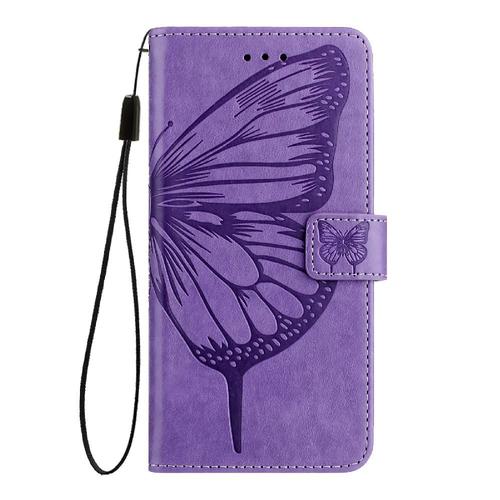 Étui Pour Samsung Galaxy A41 Cuir Premium Magnétique Couverture Rabotant Gaufrage Papillon - Violet