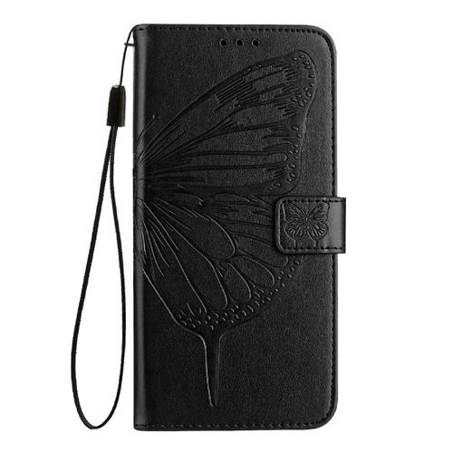 Étui Pour Samsung Galaxy A41 Gaufrage Papillon Cuir Premium Magnétique Couverture Rabotant - Noir