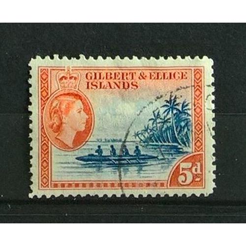 Îles Gilbert Et Ellice, Timbre-Poste Y & T N° 64 Oblitéré, 1956 - Elisabeth I I, Pirogue