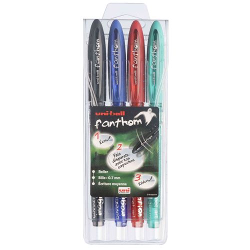 Uni-Ball Etui De 4 Rollers Encre Gel Fanthom Effaçable Uf202/07/4 Grip Pte Moy. 0,7mm Assorti