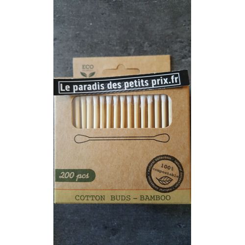 200 Coton Tige Manche Bambou, Sachet De 200 Coton Tige, 100% Compostable 