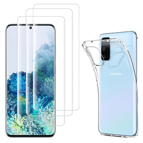 Coque Silicone Pour Samsung Galaxy S20/ S20 5g 6.2" Gel Ultraslim Et Ajustement Parfait - Transparent + 3 Films Verre Trempé Incurvé - Transparent