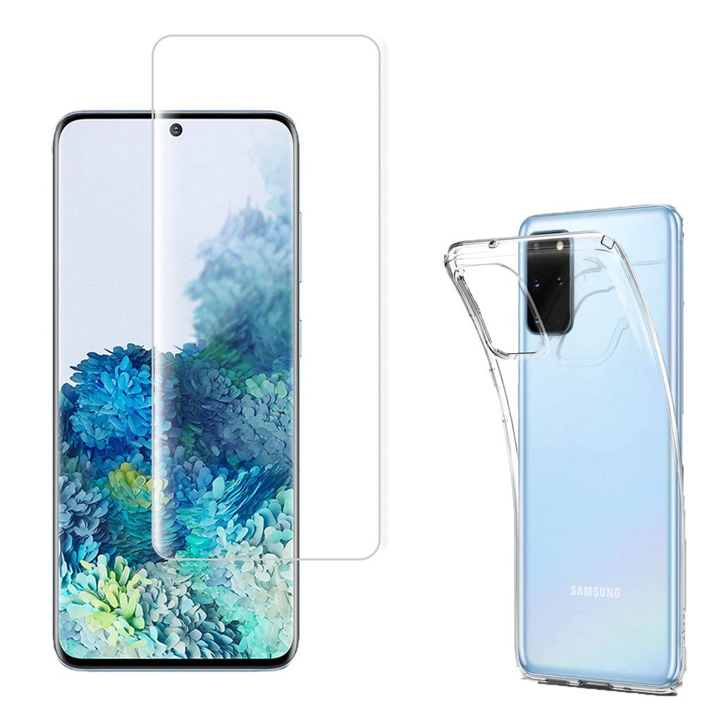 Coque Silicone Pour Samsung Galaxy S20+ Plus/ S20+ 5g 6.7" Gel Ultraslim Et Ajustement Parfait - Transparent + 1 Film Verre Trempé Incurvé - Transparent