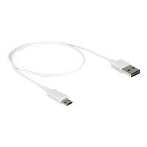 Delock EASY-USB - Câble USB - Micro-USB de type B (M) pour USB (M) - USB 2.0 - 50 cm - connecteur A réversible, connecteur B micro réversible - blanc