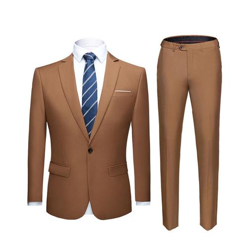 (Veste+Pantalon) Costume Homme 2 Pièces De Marque Luxe 1 Bouton Vêtement Masculin Robe De Monsieur Costume Homme Décontracté Slim Fit Formel Mode Bussiness Mariage Costume Homme -Sunny014