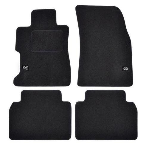 Logo Tapis De Sol Noir Velours Sur Mesure Pour Honda Civic 4d 2006-2011, 4pcs, Ajustement Précis, Base Antidérapante