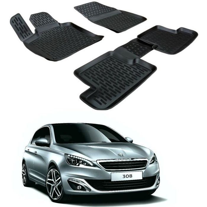 Scoutt | 3d Tapis De Sol En Caoutchouc Premium Compatible Avec Peugeot 308 2015-Prés 4 Pcs