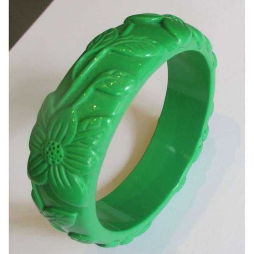 Bracelet Plastique Résine Fleur Couleur Vert Pin Up Rockabilly Hawaii Femme