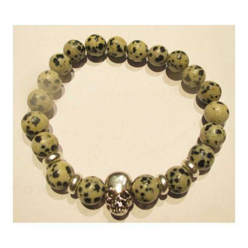 Bracelet Perle Beige Tacheté Crane Tete De Mort Rock Roll Homme Femme Ado