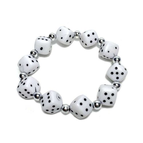 Bracelet Dé Blanc Pont Noir Élastique Pin Up Rockabilly