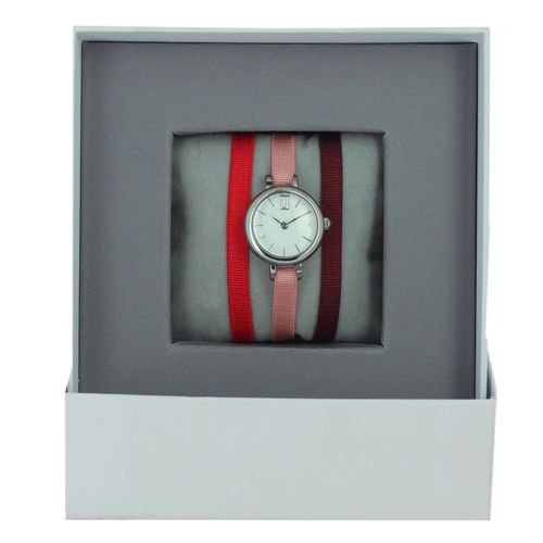 Coffret Montre Ruban Les Interchangeables Rose/Rouge/Bordeaux