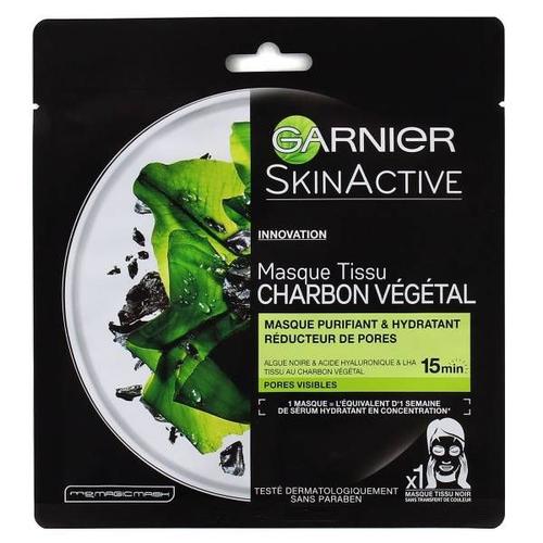 1 Masque Tissu Skinactive Au " Charbon Vegetal Et Algue Noire " De La Marque " Garnier " 28 G. 
