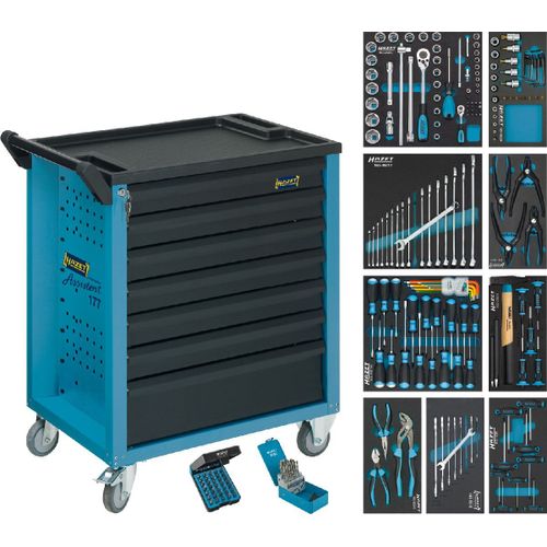Hazet Servante d'atelier Servante d'atelier avec assortiment - Tiroirs plats: 6 x 80 x 527 x 348 mm - Tiroirs hauts: 1 x 165 x 527 x 348 mm - Hauteur x Largeur x Profondeur: 915 x 779.5 x 496 - Nom