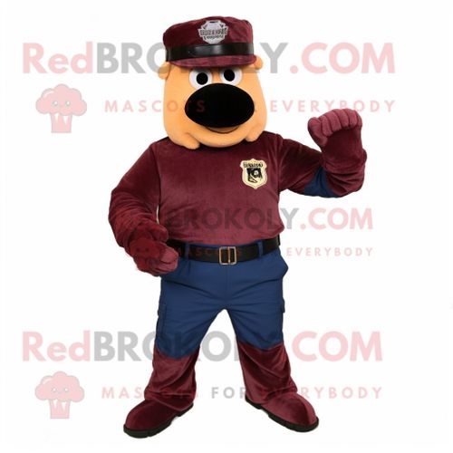 Personnage De Costume De Mascotte Redbrokoly Maroon Navy Seal Habillé Avec Un Jean Bootcut Et Des Gants